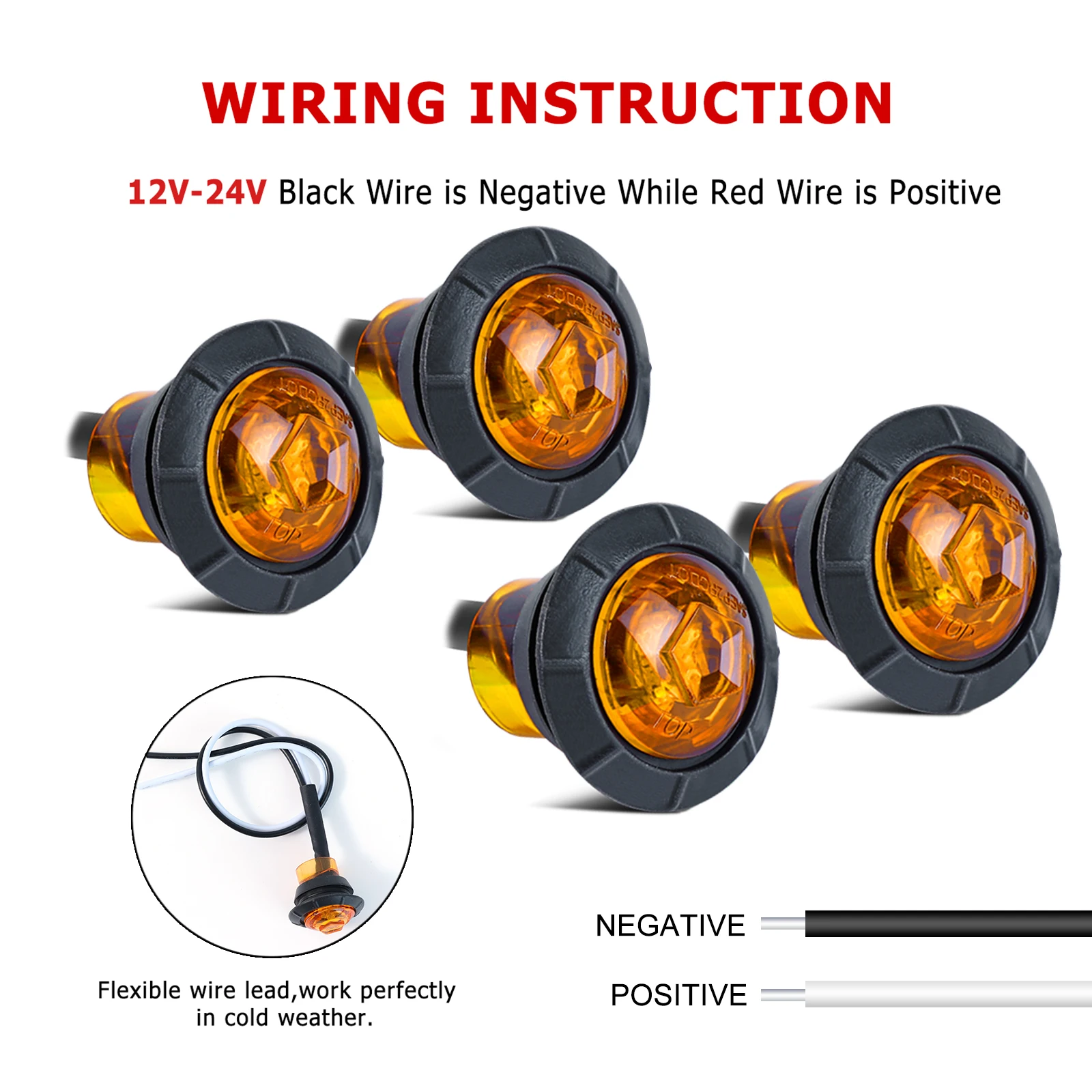 10 Pack Amber LED Side Marker Lights – 3/4" Round Button Lights For Trucks, Trailers, SUVs & Boats