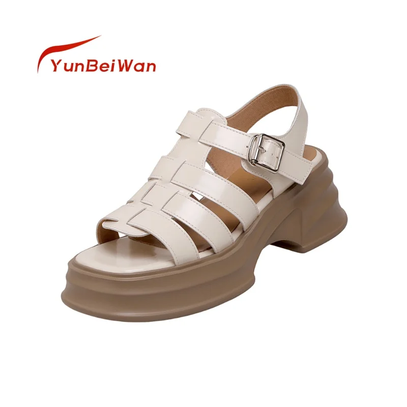 

Summer All-Match Women's Roman Sandals 2024 New Leather High Heels Women Wear Open-Toed Platform Buckle Women's Shoes