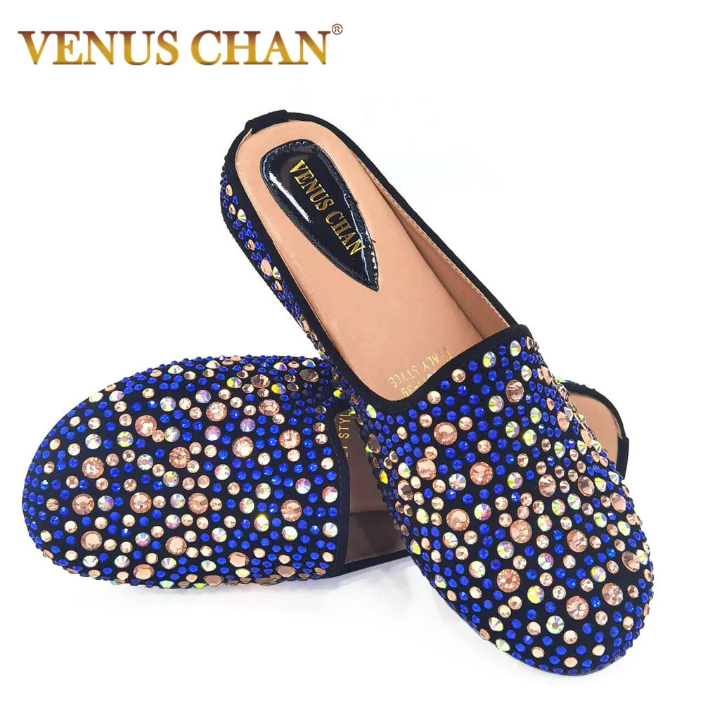 

Venus Chan Women's Half Shoes 2024 Anti-slip Full Drill Design Summer Slippers Mules Wedding Party Rhinestone Flats