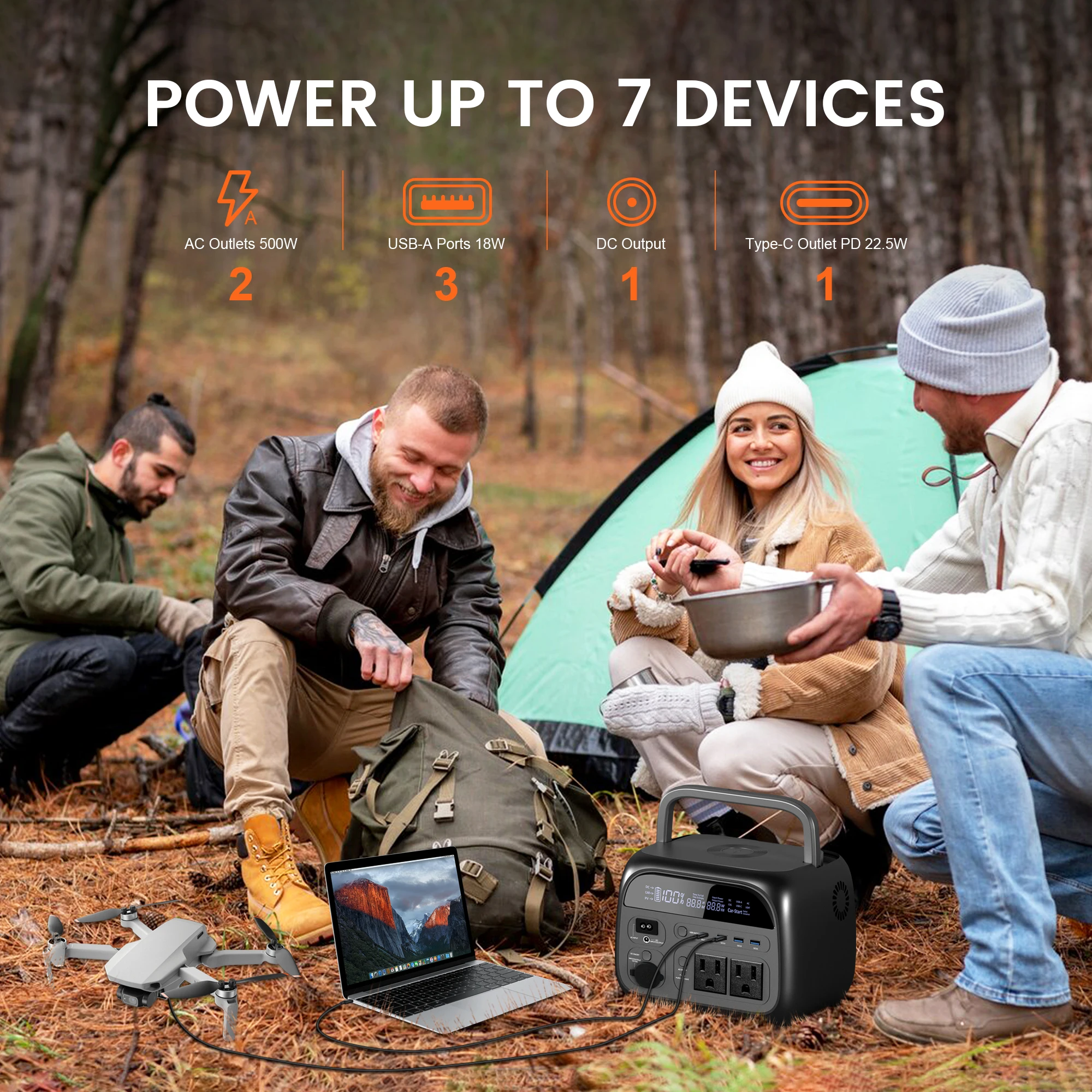 CTOLITY 500W Portable Power Station (60000mAh) 345Wh Portable Power Station LiFePO4 Battery Solar Generator for Outdoor Camping 6