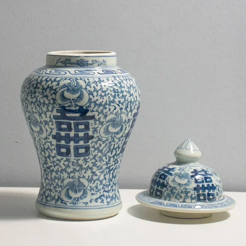 Jingdezhen Double Happy Ceramic Chinese Vase Blue and White Ginger Jars for Home Decor Pot Table Vase Porcelain Temple Jar Vase 3
