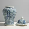 Jingdezhen Double Happy Ceramic Chinese Vase Blue and White Ginger Jars for Home Decor Pot Table Vase Porcelain Temple Jar Vase 3