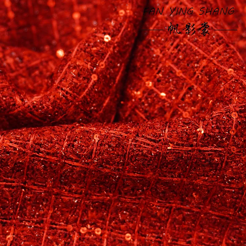 Red Plaid Tweed Coat Fabric - Premium DIY Material