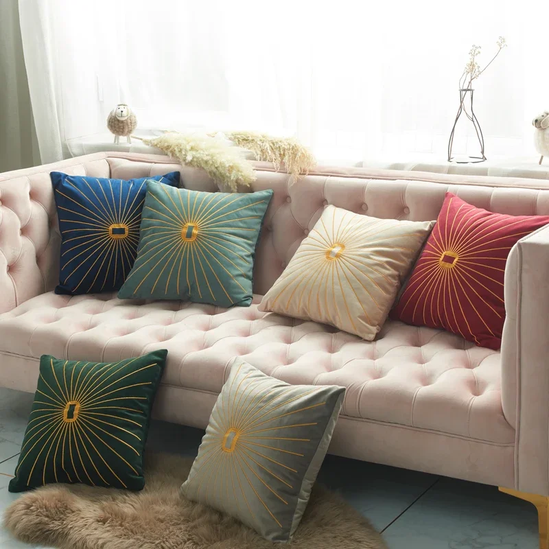 

Solid Velvet Cushion Cover Embroidery Durable Home Decorative Pillow Cover for Home Sofa Bed 45x45cm