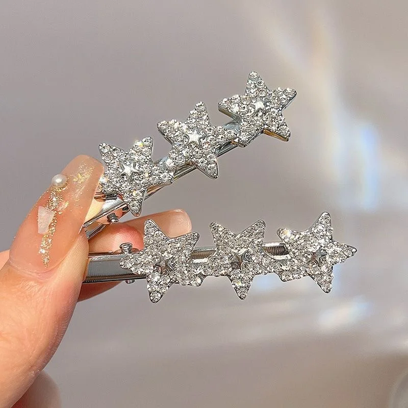 Y2k Sterne voller Strass Haarspangen für Frauen schöne mädchenhafte Haarnadeln Metall Entenschnabel Hairgrip Stirn Bang Ornament Kopfschmuck