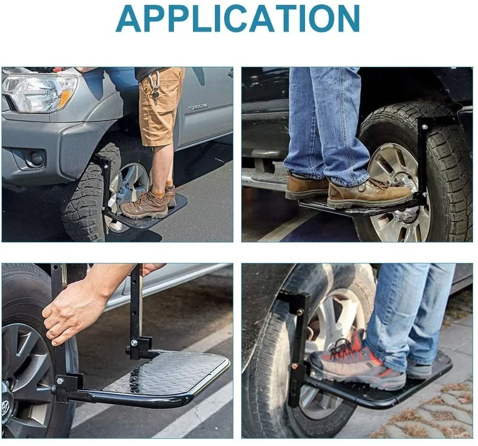 Universal 300 Lbs Tire Step for Pickup SUV Big Truck Tire Mounted Auto Step Dually Sturdy Climber Step Max 13.8 Tire Width with 20 x 7.5 Pad Black Adjustable Height and Width 