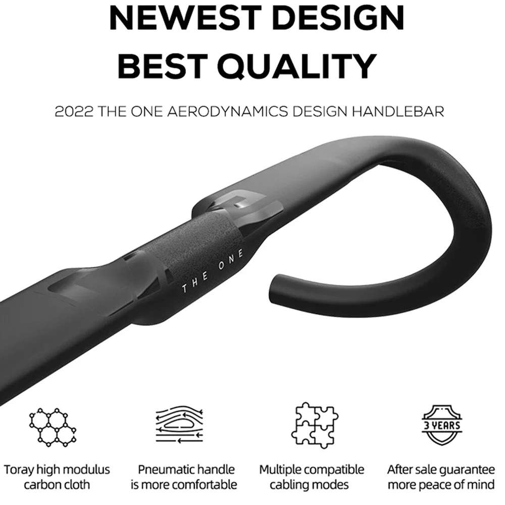 THE ONE AERO T1000 Road Handlebar 360mm/380mm/400mm/420mm Black Matt Fully Internal Routing Road Bicycle Gravel HandleBar 3