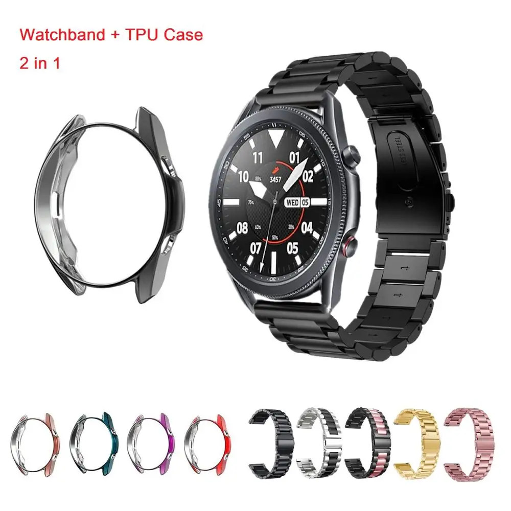 

2in1 For Samsung Galaxy Watch3 41mm 45mm Stainless Steel Watchband Protector Cover TPU Case For Watch4 Classic 42mm 46mm Strap