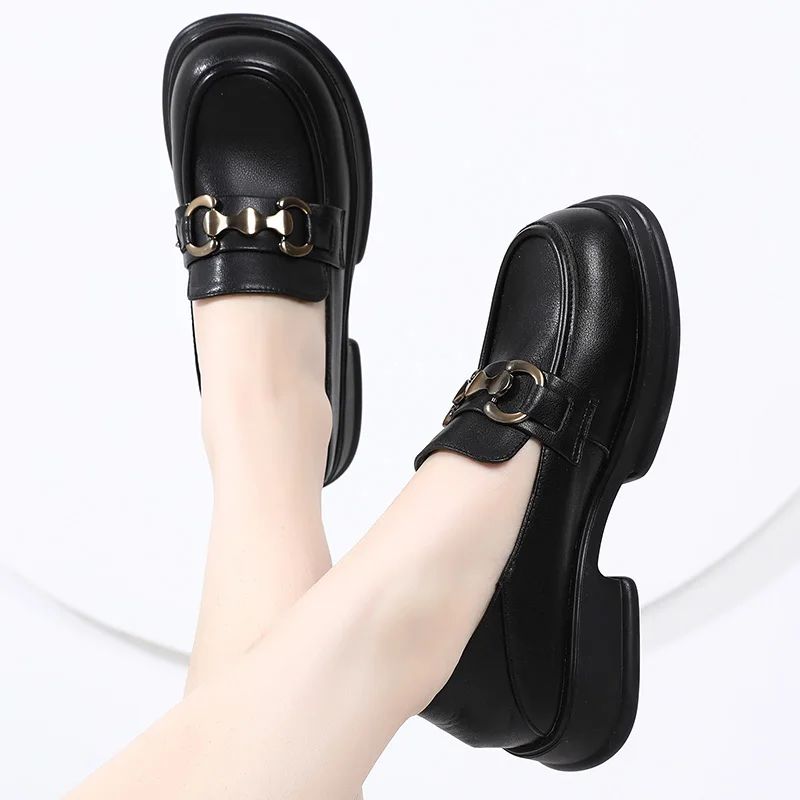 DIMANYU Women's Loafers 2024 Spring New British Style Round Head Female Shoes Fashion Genuine  Leather Loafers Women