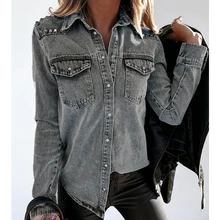 

Women Shirt Spring Autumn Pocket Slim Fit Patchwork Shirt Coat Women's Casual Long Sleeve Single Breasted Turn-down Collar Shirt