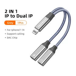 Dual Port Lightning Adapter: Audio and Charging Splitter - 0.12m (Gray(ip to dual ip))