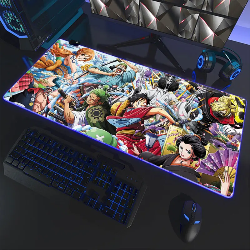 Tapis de souris RGB One Piece Anime Gaming tapis de souris Gamer grand LED  noir tapis de souris en caoutchouc PC tapis de clavier pour ordinateur  portable Pad LOL