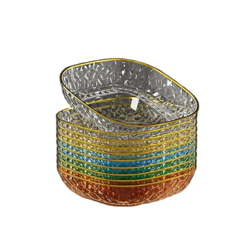 Fashion Fruit Plate Living Room Salad Plate Plastic Tray Home Decoration Golden Edge Stackable Snacks Serving Platter 4pcs/set