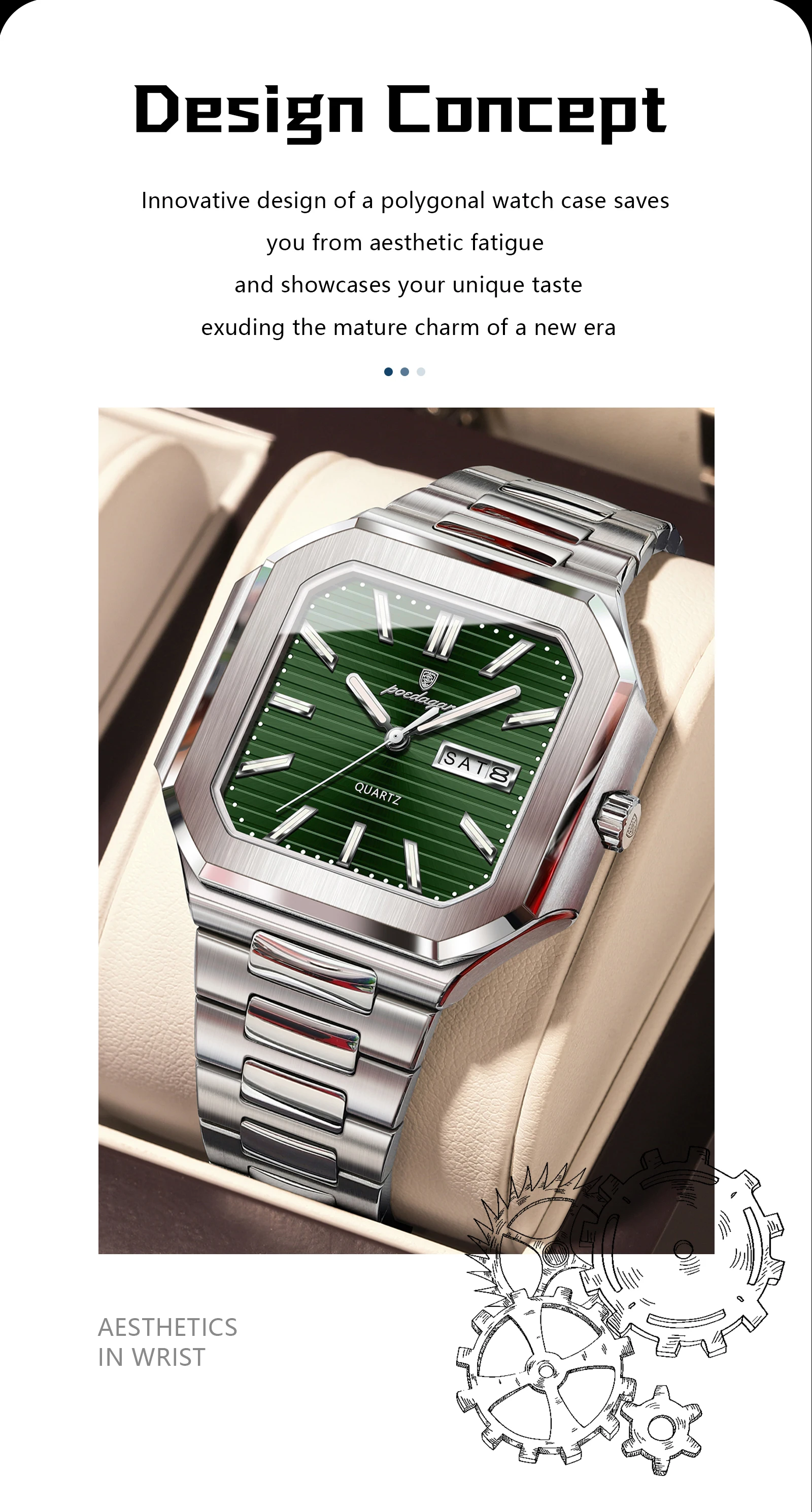 Square Men’s Quartz Watch With Date & Week Display Waterproof_voghion.com