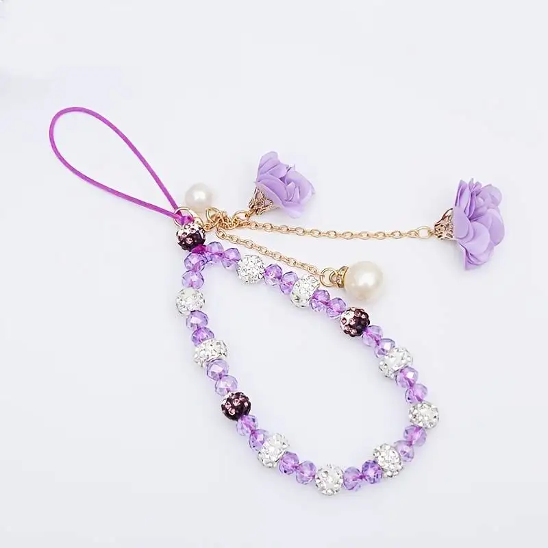 Hermoso cordón de cristal con forma de flor para teléfono, cadena con dije para teléfono celular, llavero, bolso para mujer y niña, colgante para cámara para estuche_voghion.com