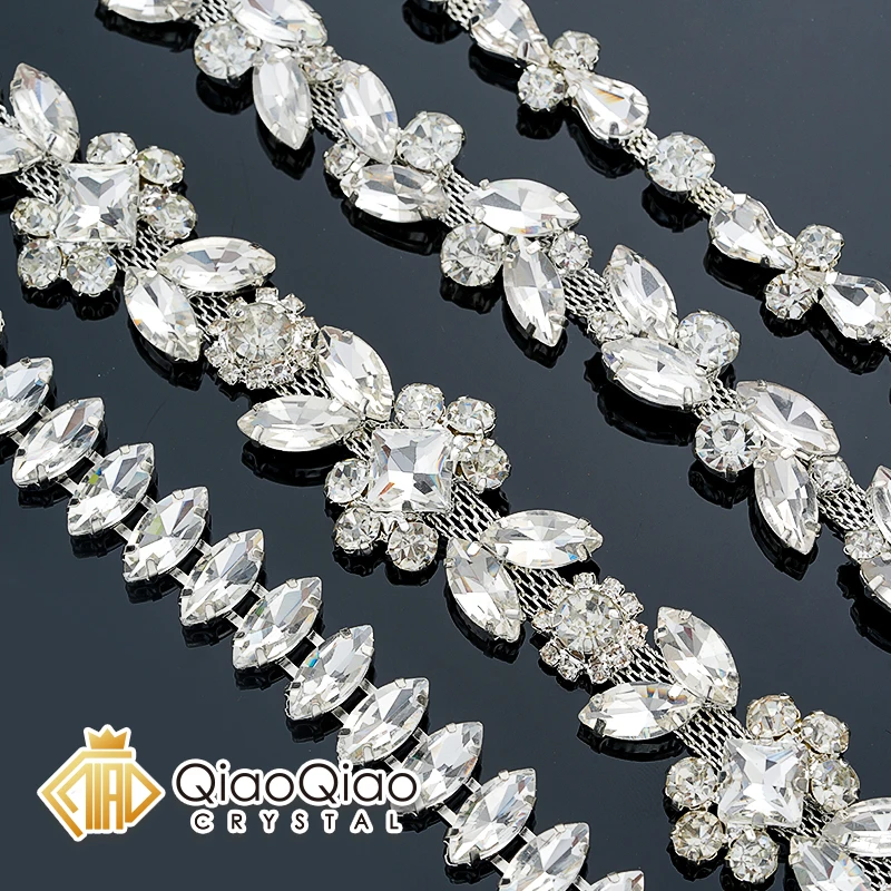 QIAO 90cm Rhinestone Crystal Chain Diamante Lace Diamond Trim Ribbon ...