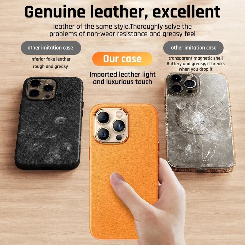 Premium Magnetic Leather Case with Wireless Charging Support
