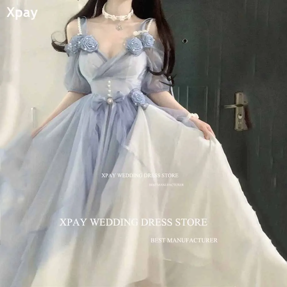 

XPAY V Neck 3D Flowers Lolita Korea Evening Dresses Spaghetti Straps Off Shoulder Photos Shoot Pearls Birthday Party Dress