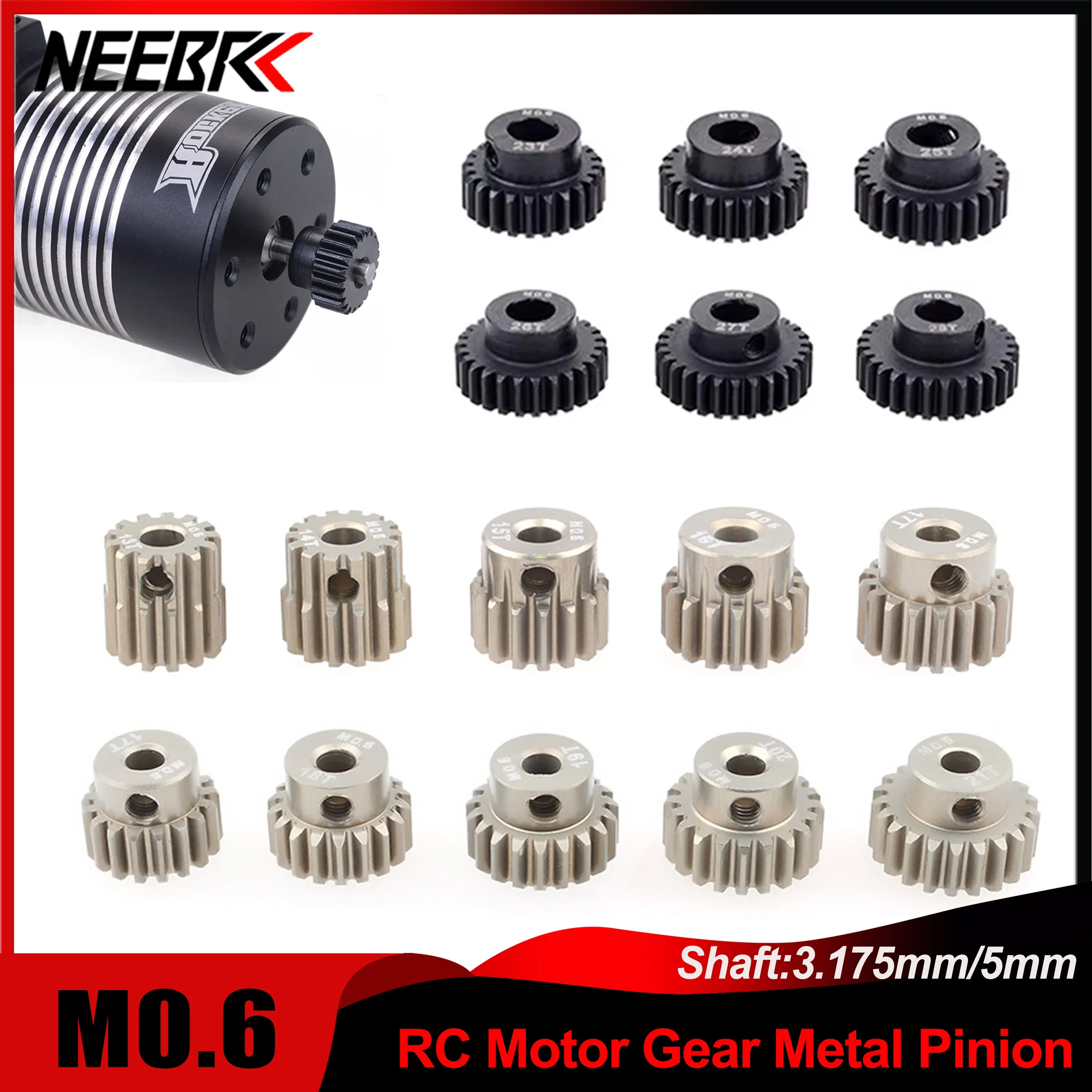 M0.6 13T 14T 15T 16T 17T 18T 19T 20T 21T 22T 23T 24T 25T 26T 27T 28T 29T 30T 31T 32T 33T Engrenagem de motor de pinhão de metal para carro 1/10 RC