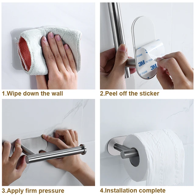 Porte-serviettes en papier en acier inoxydable sous l'armoire, porte-rouleau de papier toilette adhésif, allonger le cintre de mouchoirs pour la cuisine 6