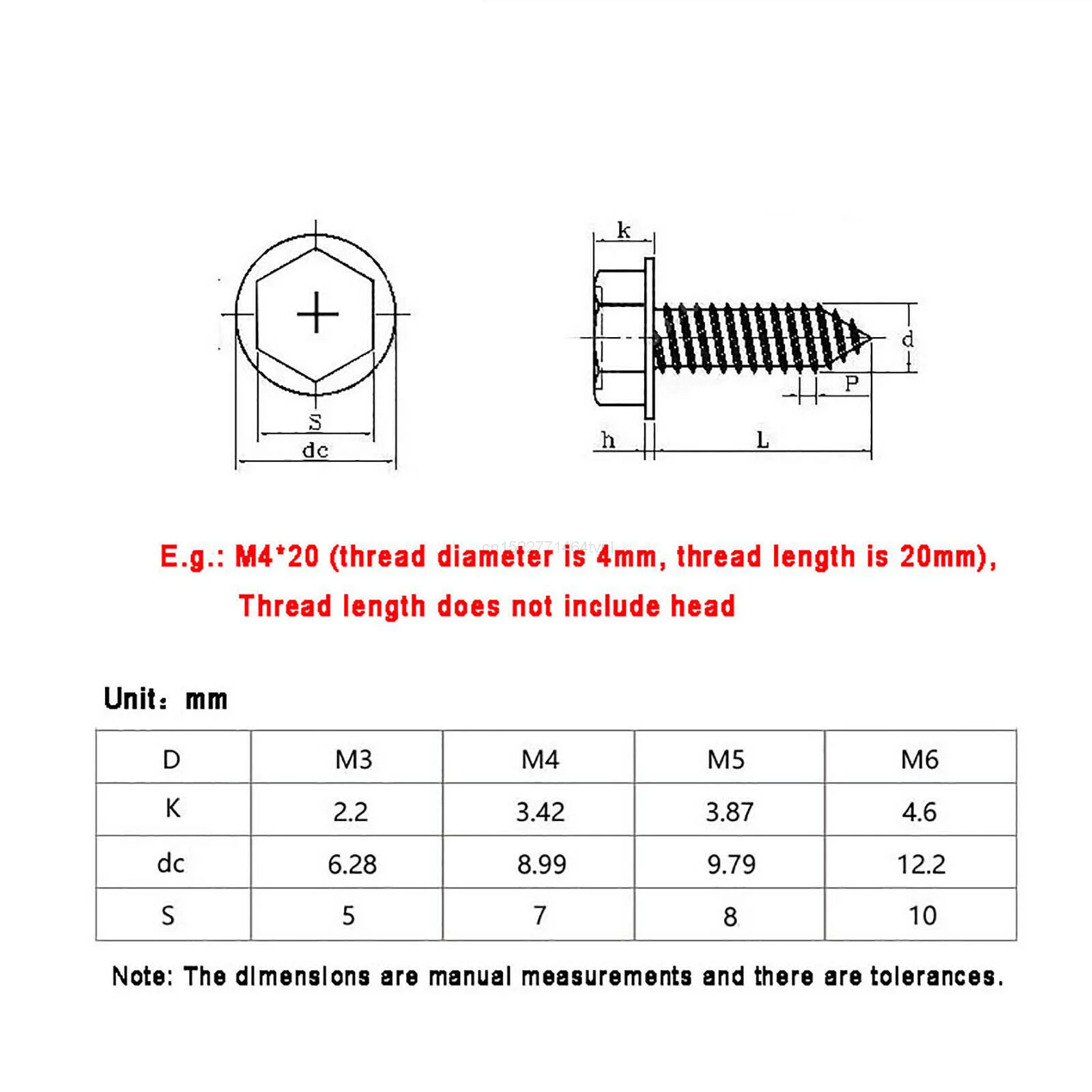 Self Tapping Screw 304 Stainless Steel Phillips Hex Cross Hexagonal Flange Cross Head Wood Nail M3 M4 M5 M6
