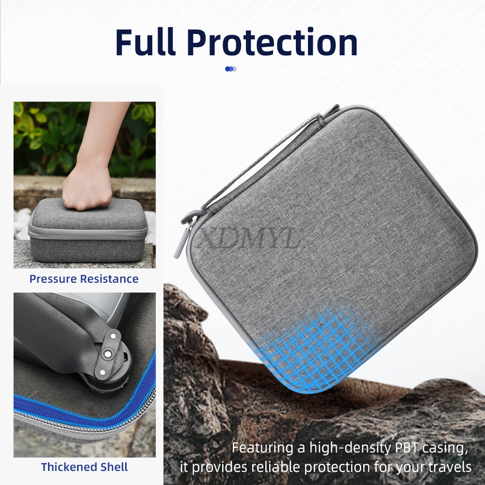 Sac de transport DJI Air 3S posé sur fond blanc, vue d'ensemble de la protection imperméable