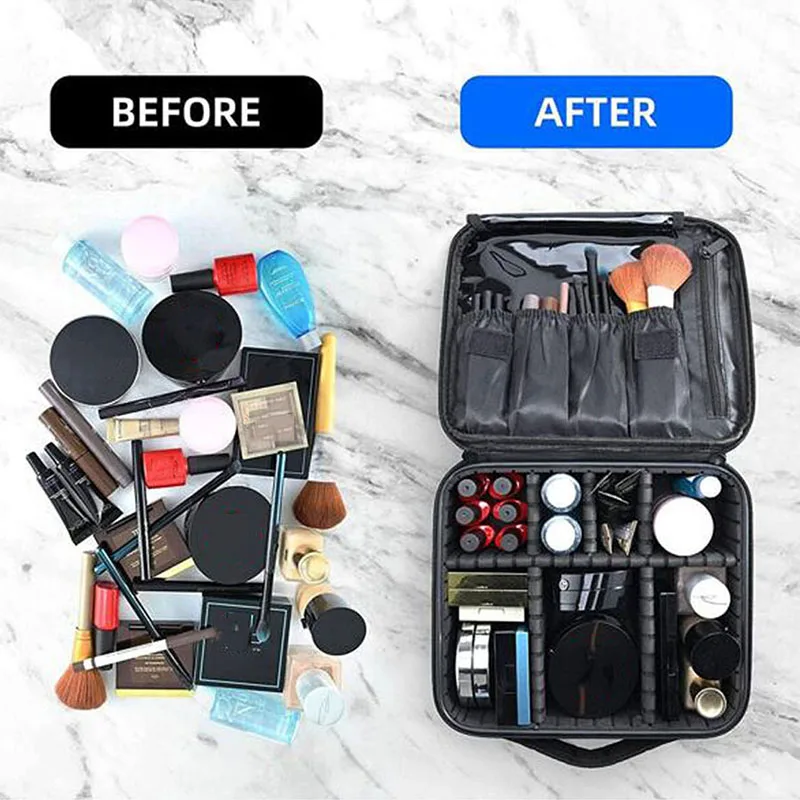 Borsa da Viaggio per Trucchi da Donna, Beauty Case Impermeabile con Scomparto per Pennelli, Organizer Professionale per Strumenti di Bellezza, Design Ricamato - immagine 5