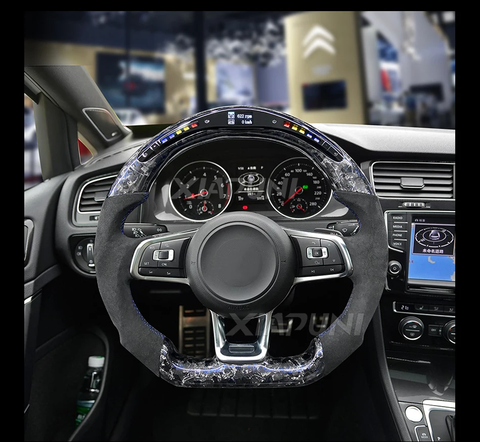 Fit For VW Steering Wheel Golf 7 MK7 Mk7.5 GTI Scirocco Polo GTS R Line 2015-2017 Forge Carbon Customized LED RPM Racing Wheel - - Racext 33
