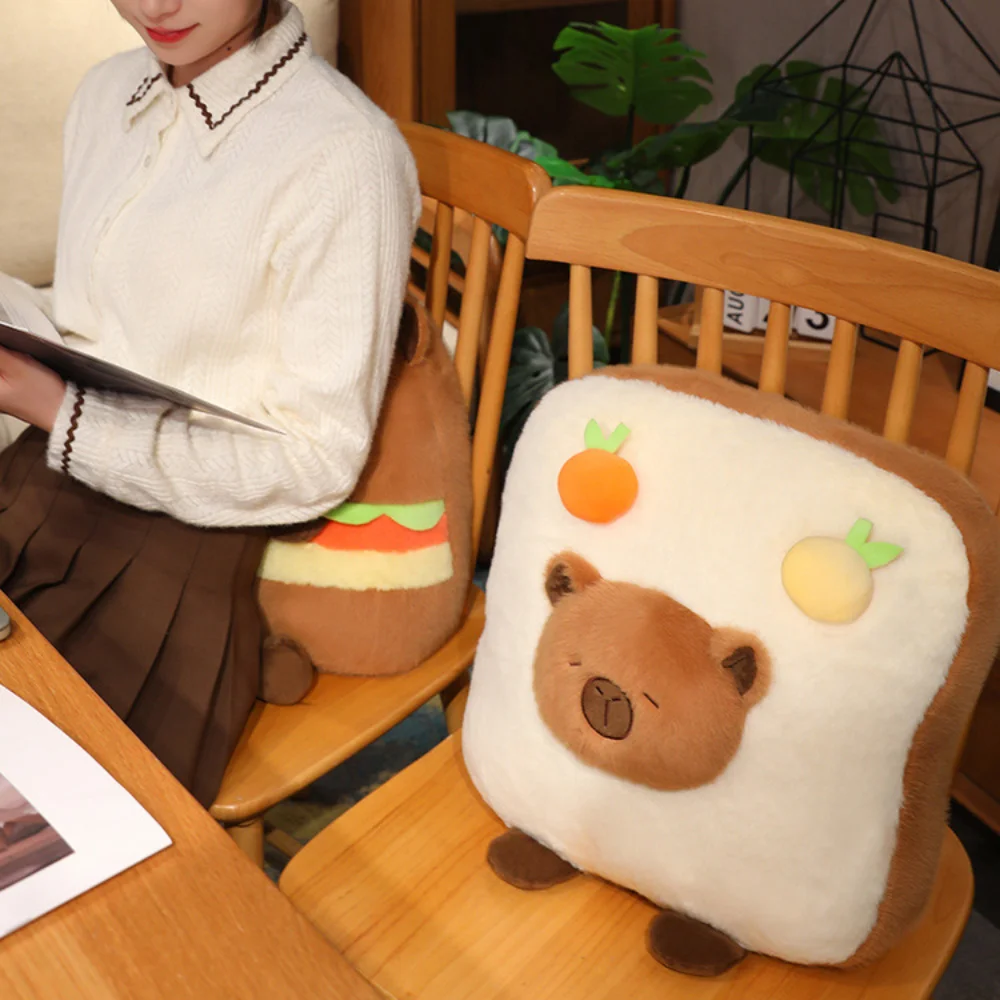 20~36CM Capybara Pillow Cute Simulation Bread Hamburger Kapibala Plush Doll Cartoon Animals French Fries Stuffed Plush Toy 3