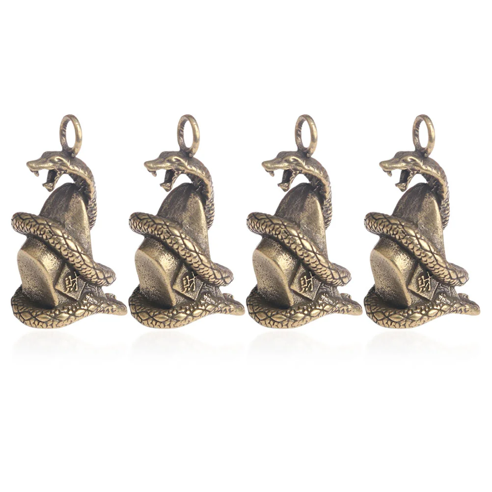 

4 Pcs Pure Copper Snake Pendant Brass Pendants Statue Small Zodiac Adornment Key Ring Decor