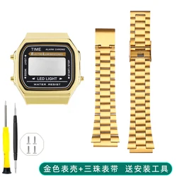 Enhanced Stainless Steel Watch Case with Upgraded Strap Design - -A168 (B - Gold Strap Case)