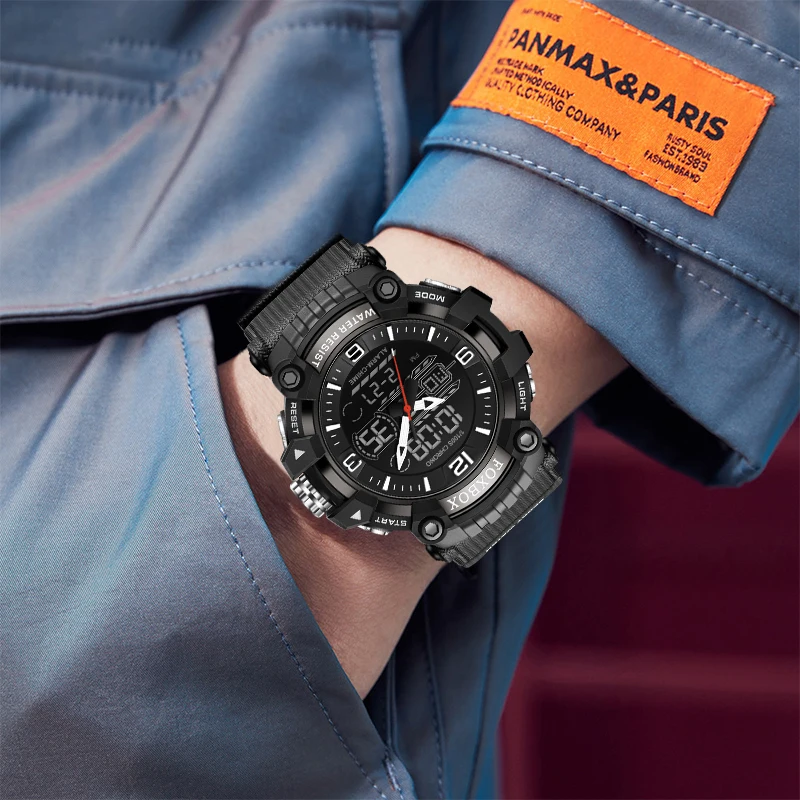 FOXBOX Quartz Watches For Men Silicone Bracelet Sports Wristwatches Waterproof Alarm Clock Analog Digitals Clock Reloj Hombre