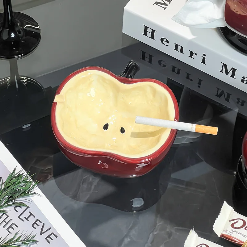 Ceramic Apple Ashtray with Cover for Living Room Decoration