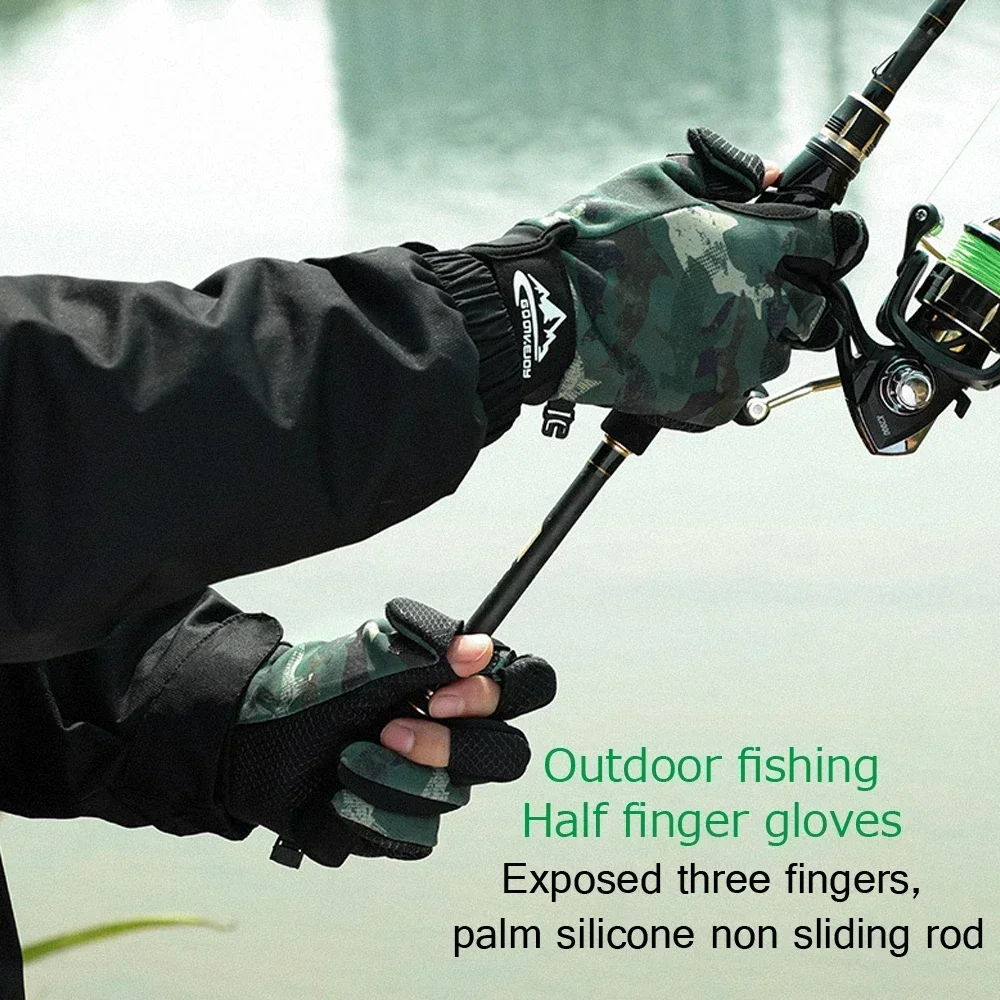 1 Pair Winter Fishing Gloves 3 Finger Flip Fingerless Gloves Non-slip Waterproof Warm Winter for Fishing Cycling Running