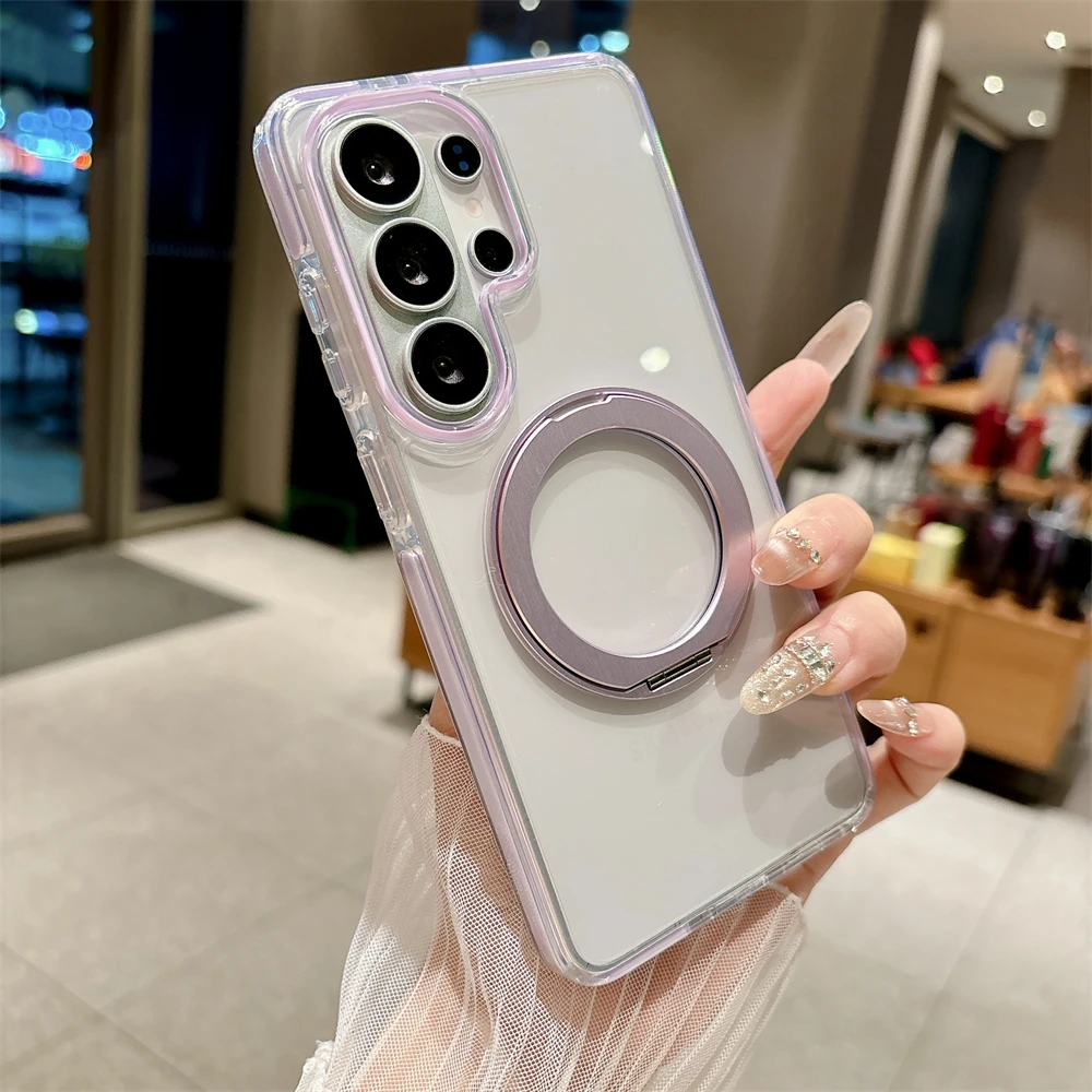 Magnetic 360 Rotating Transparent Shockproof Case with Colorful Bumper