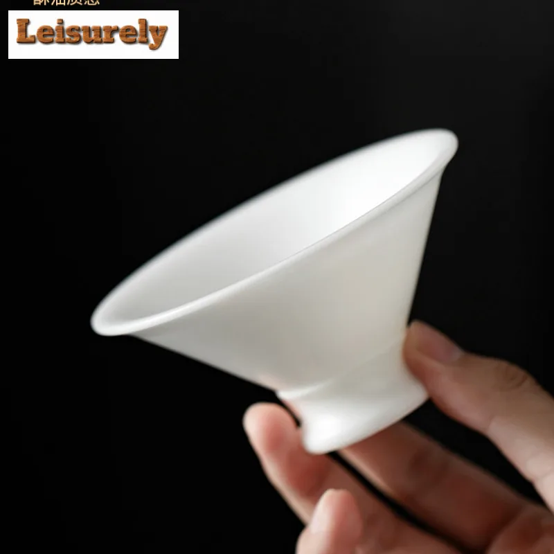 Chinese White Jade Mud Ceramic Teacup White Porcelain Bamboo Hat Tea Bowl Personal Jade Clay Cone Master Cup Kung Fu Teaset Gift