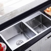 Kitchen Sink Stainless Steel Double Bowl Anti Corrosion Soundproof with Draining Basket and Sewer 1
