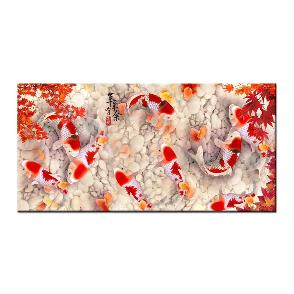 Koi Fish Feng Shui Carp Lotus Pond Immagini Pittura A Olio Su Tela Poster Stampe Immagini Di Arte Della Parete Per La Decorazione Del Soggiorno Hyl200