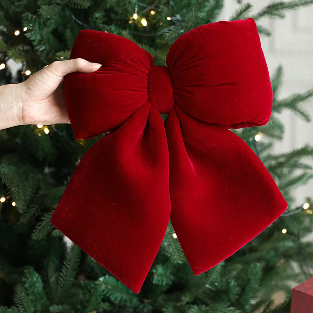 1PC Large Christmas Bow Decoration Red Velvet Xmas Wreath Bow Christmas Tree Hanging Ornaments Bowknot For Home Navidad