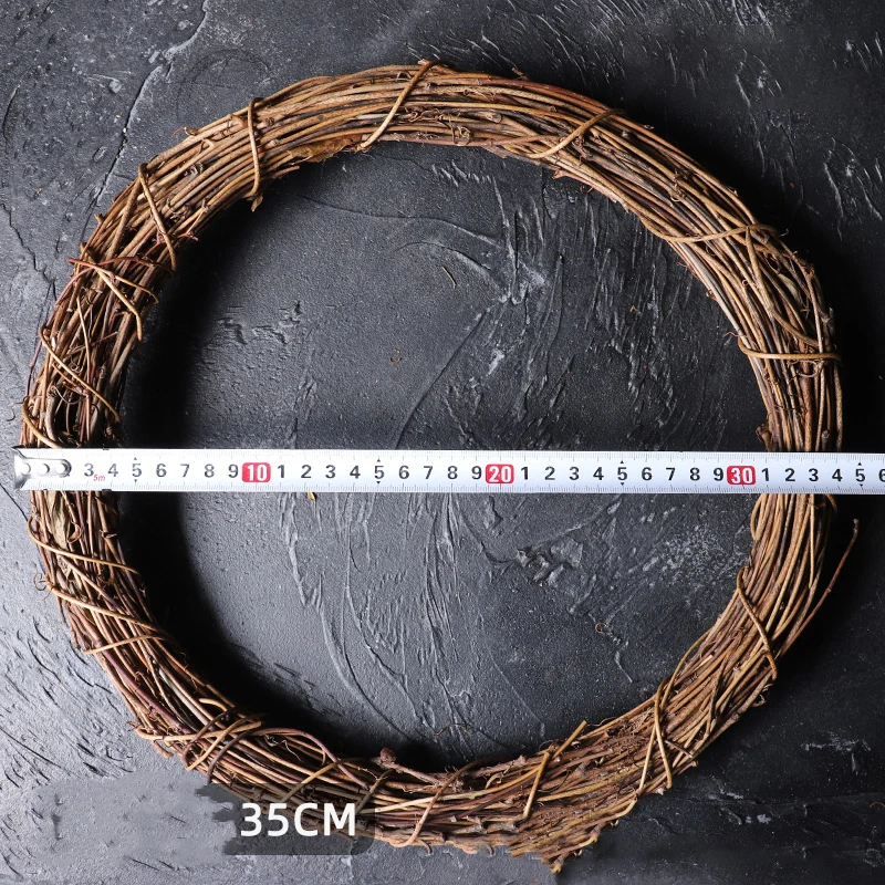 40cm Round Natural Rattan Ring Christmas Garland Hanging Ornament DIY Door Wall Wreath Wedding Decoration Home Xmas Party Decor
