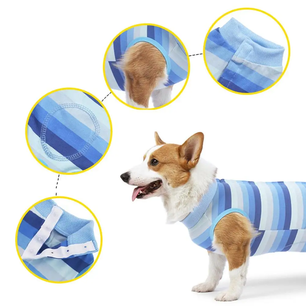 [ s ] Pet Dog Striped Abdominal Wounds Clothes With Button Anti-licking Snugly Bodysuit After Surgery Pet Supplies