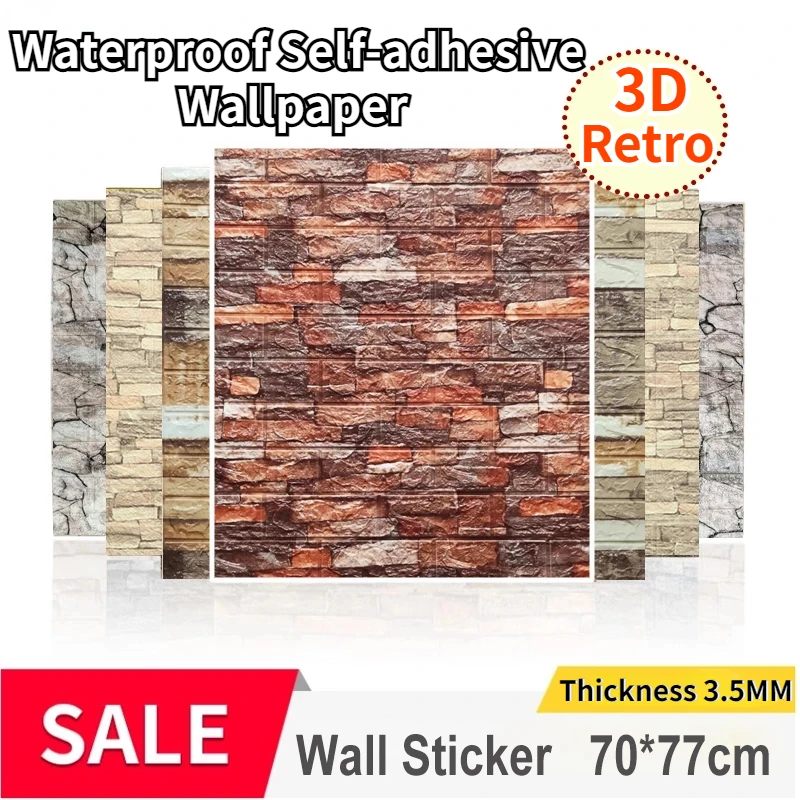 10Pcs Imitation Brick Retro Wall Stickers Thick 3.5mm Self-adhesive Waterproof Wall Papers Home Dector for Living Room Bedroom