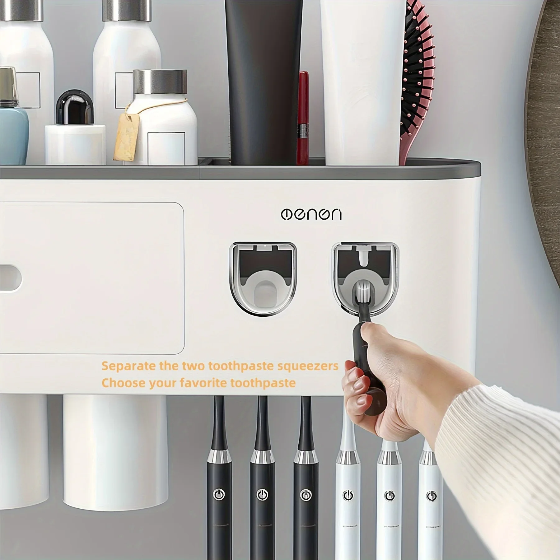 Wall-Mounted Toothbrush Holder Set No Drilling Auto toothpasteDispensers Magnetic Cups Hooks Simple Installation toothbrush holder toothpaste dispenser wall mounted storage hook