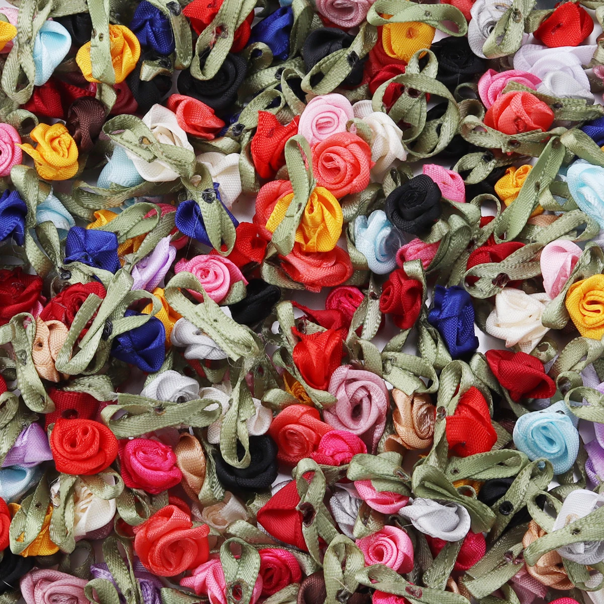 50pcs Mini Satin Ribbon Rose Appliques for Decorative Sewing and Crafts