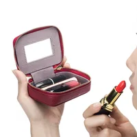 Lipsticks Case with Built-In Mirror Mini Cosmetic Bag Zipper Makeup Organizer Coin Pouch Travel Contact Lens Case Lipstick Purse 1