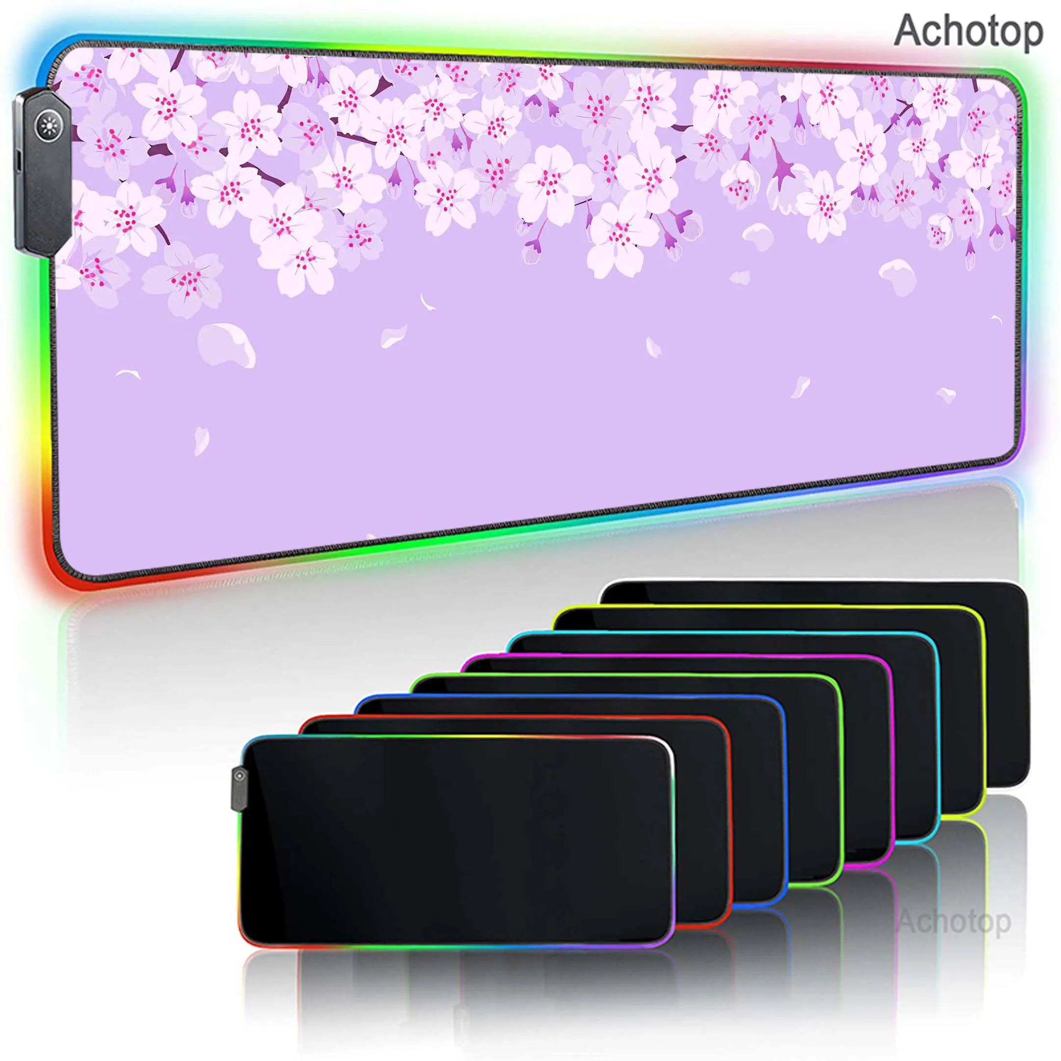 Sakura-alfombrilla grande para ratón, color rosa, RGB, retroiluminada, alfombrilla de ratón para gamers, accesorios para juegos, almohadillas para teclado, alfombrilla de escritorio de velocidad XXL 9