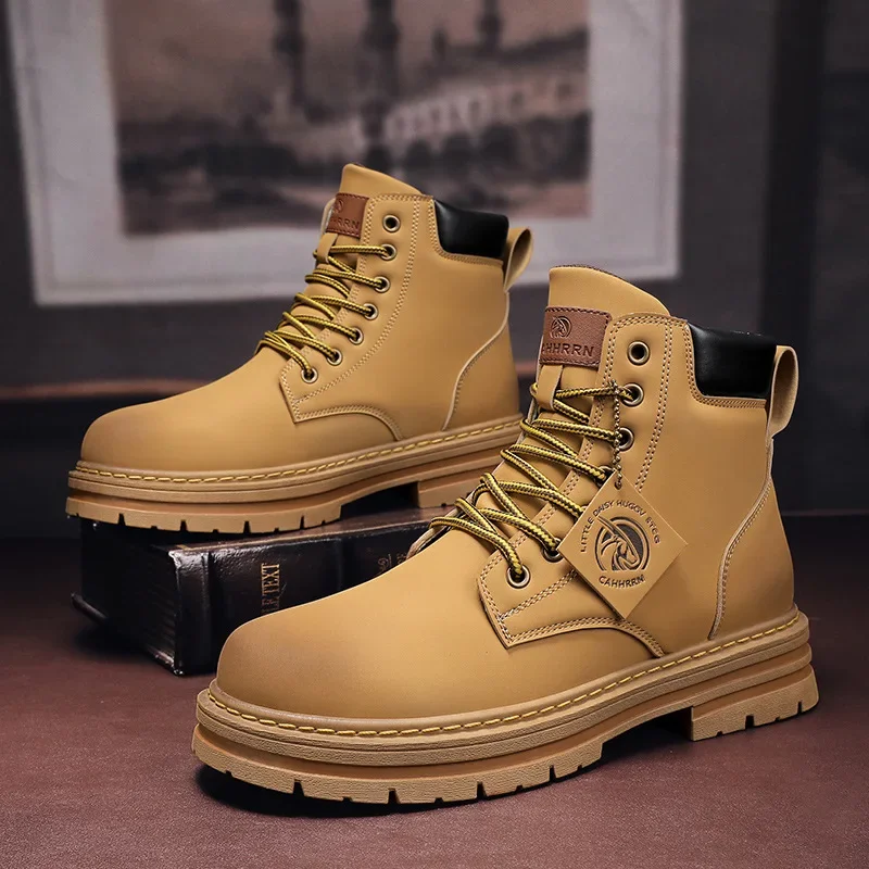 High Top Mens Leather Fashion Motorcycle Ankle for Men Winter Boots Man Shoes Lacing Botas Hombre_voghion.com