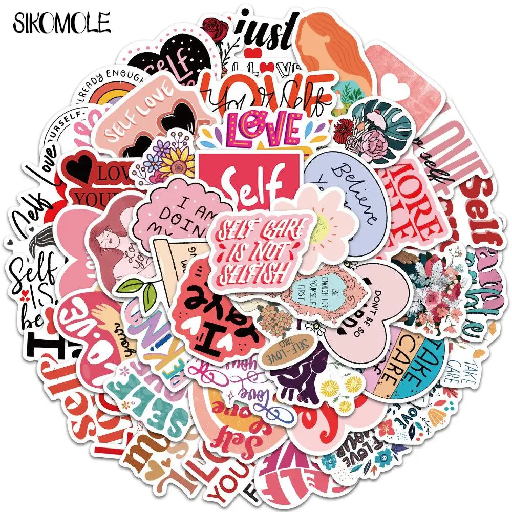 

10/30/50PCS Cartoon Self Love English Phrases Stickers Kawaii Lovers DIY Kid Toy Skateboard Car Laptop Decal Graffiti Sticker F5