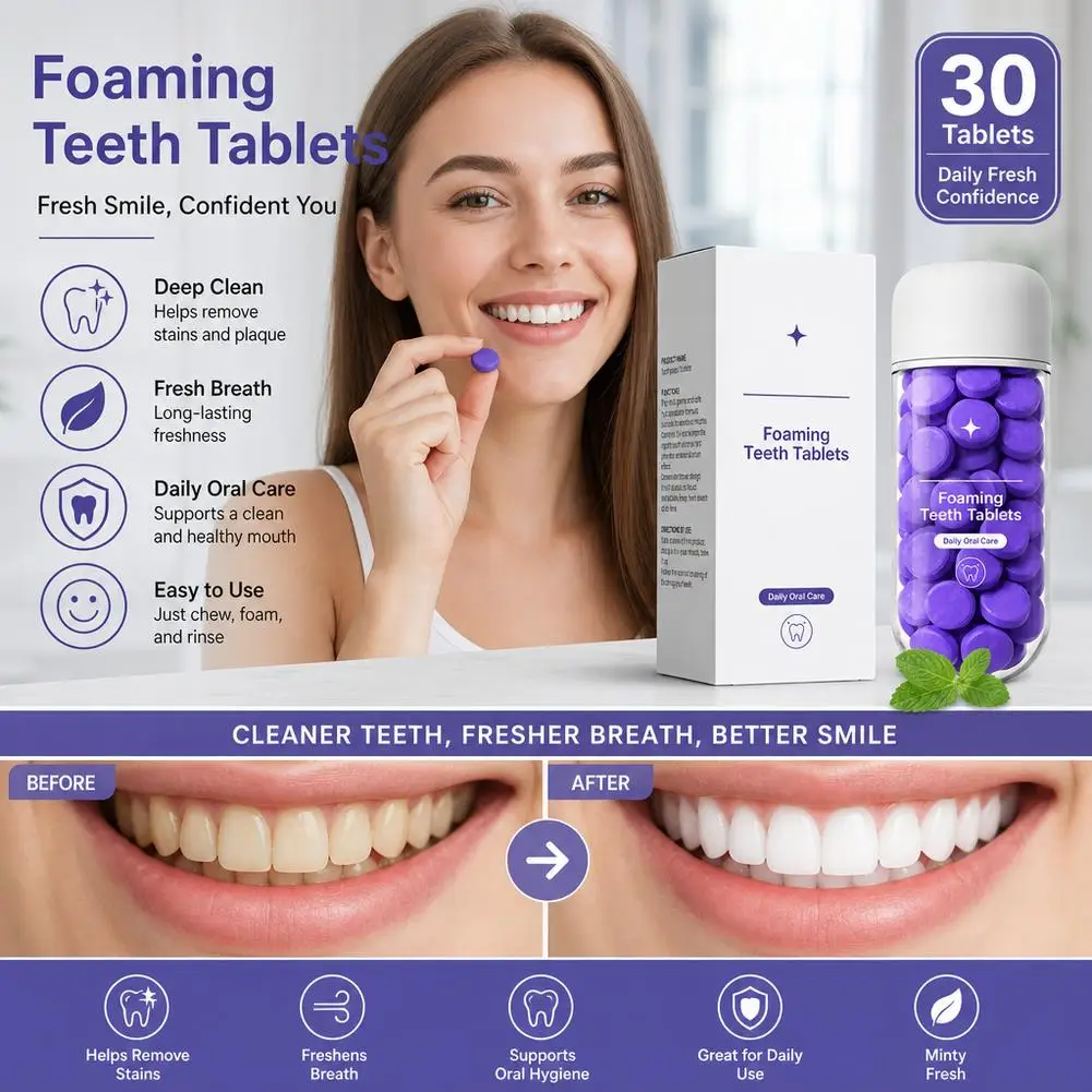 Pastiglie Sbiancanti per Denti Viola, Rimozione Macchie, Pulizia Orale, Migliorano l'Ingiallimento Dentale, Cura Orale per un Sorriso Brillante e Duraturo - immagine 2