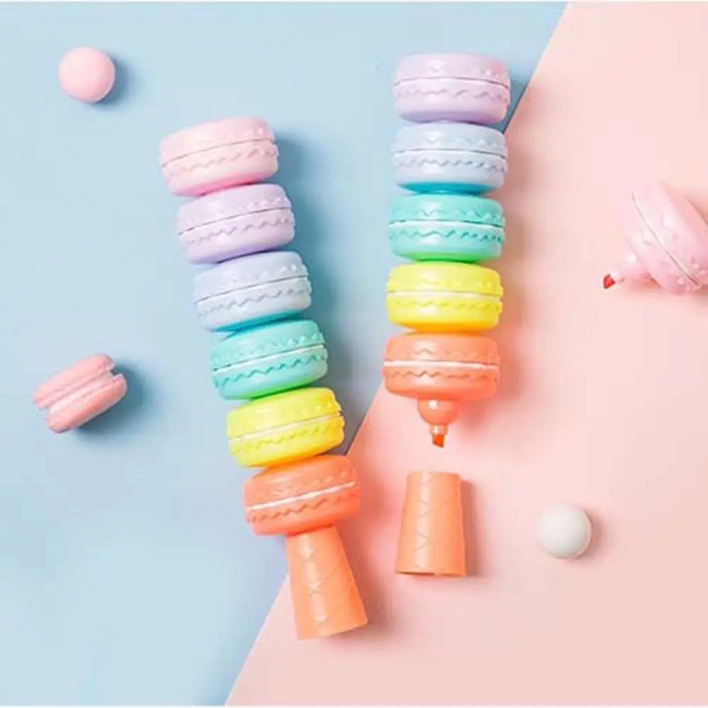 

Gifts Candy Color Highlight Mark Pen Cookie Macaron Cake Stationery Marker Pen Writing Tool Fluorecent Pen Highlighter